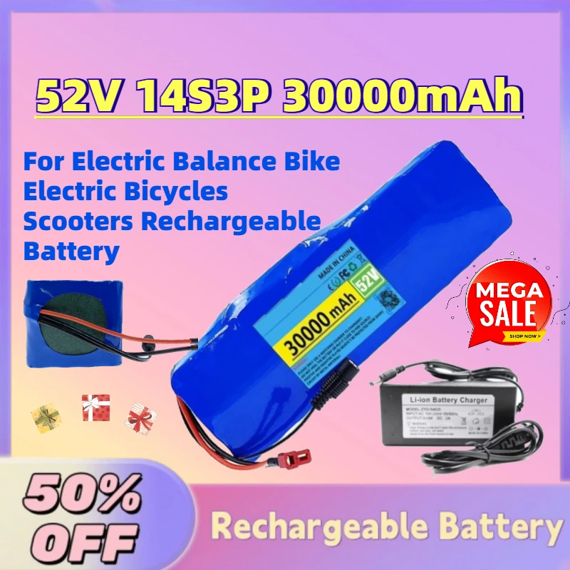 

High-Quality New 52V 14S3P 30000mAh Li-Ion Battery for Electric Balance Bike Electric Bicycles Scooters Rechargeable Battery