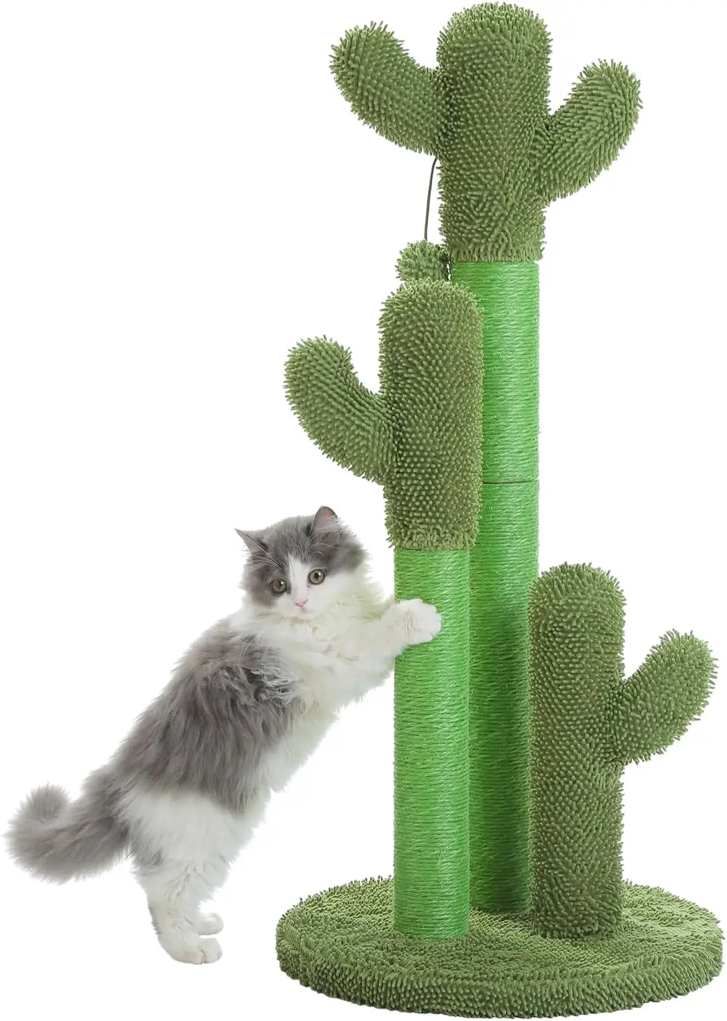 

35-Inch Cactus Cat Scratcher with 3 Poles and Dangling Ball for Indoor Play