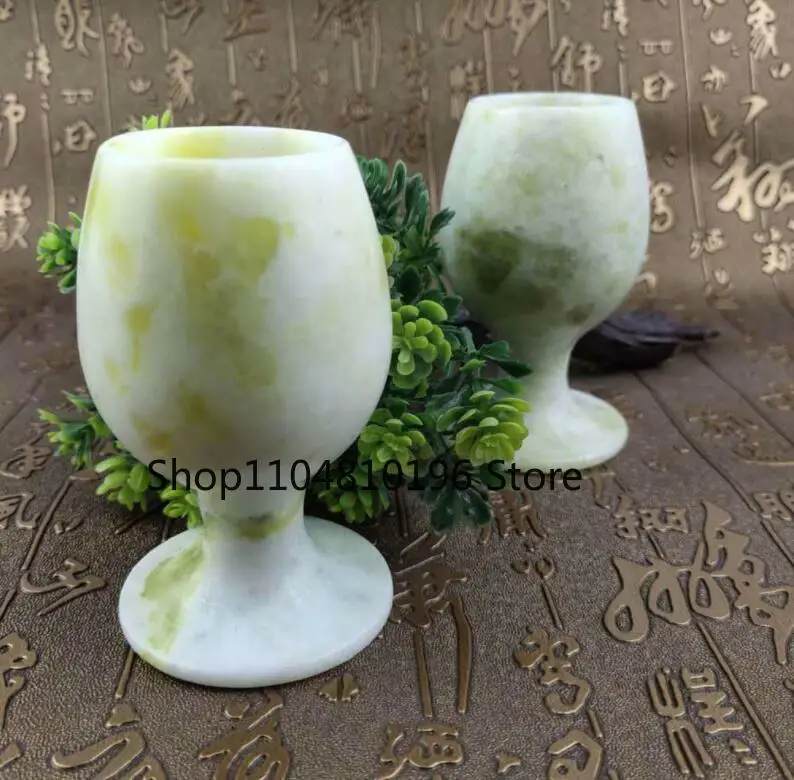 2Pc Set Red Wine Cups Antique Jade Goblet Crafts Lantian Jade Collections