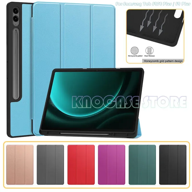 

For Samsung Tab S9+ S9 Plus X810 S9 FE Plus X610 12.4inch Tri-fold PU Leather Case Soft TPU Back Cover With Pen Slot