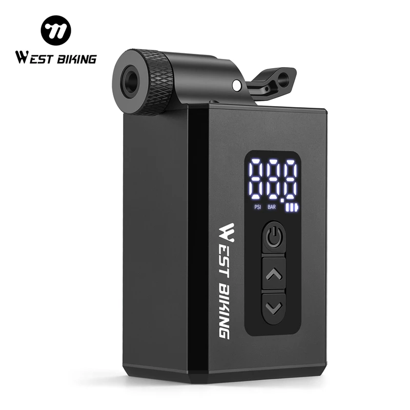 WEST BIKING Lokaler Versand Mini Elektrische Fahrradpumpe 4 Düsen Clik-Ventil Tragbarer Luftkompressor 120PSI Digitale Anzeige Bürstenloser Motor Rennrad