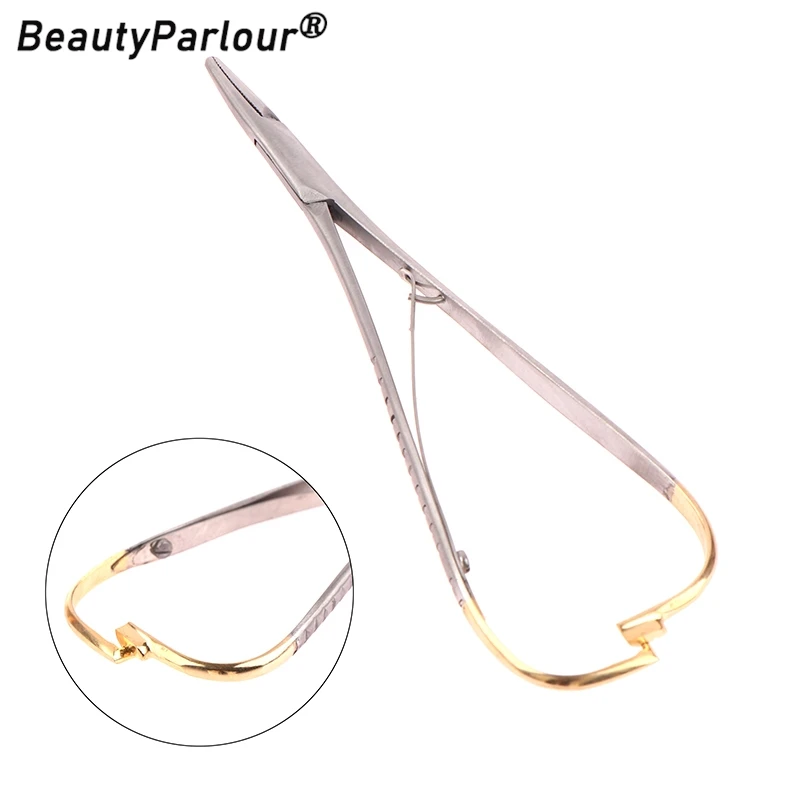 1PC Dental Stainless Steel Tweezers Needle Holder Orthodontic Plier with Gold Handle Dental Surgical Tool Instrument