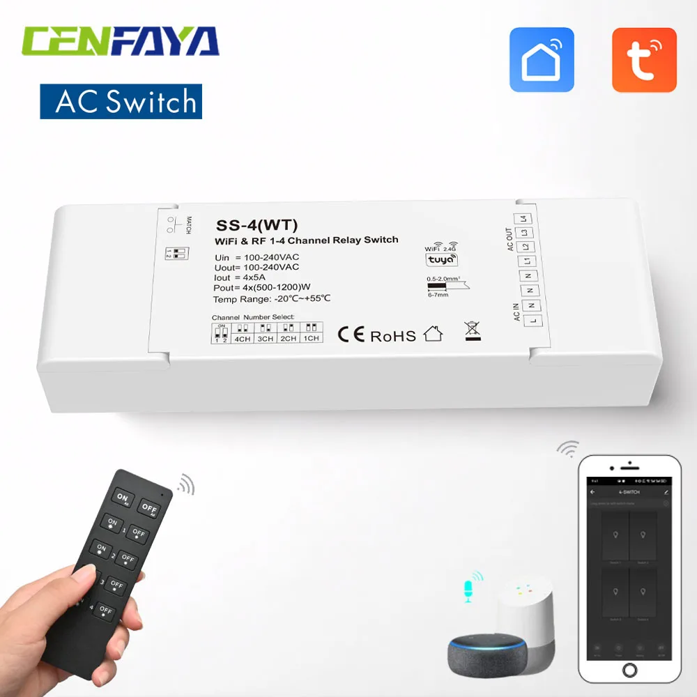 CENFAYA WiFi RF 1-4 قنوات مفتاح التيار المتردد الذكي 100-240VAC 4CH * 5A 1200W TUYA APP التحكم دعم لمساعد Amazon Alexa Google #1