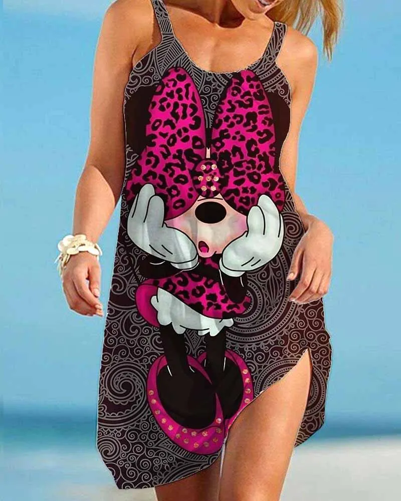 

2024 Elegant Party Strap Dress Y2k Mickey Mouse New Vacation Beach Dress Disney Official Website Women's Summer Casual Dress