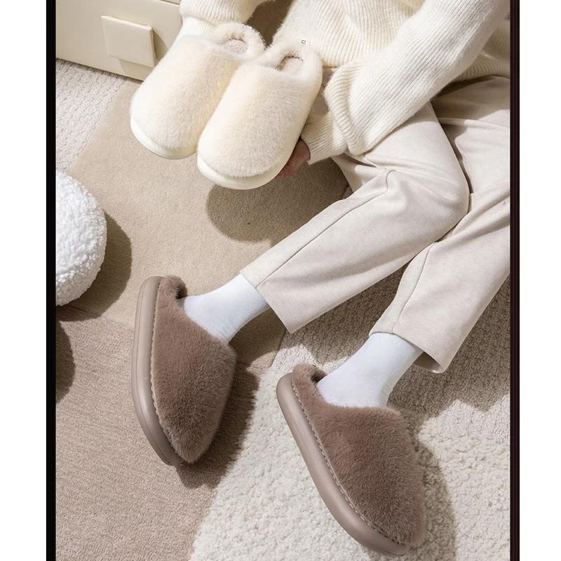 

Winter Warm Slipper Women Fluffy Fur Plush Indoor Lazy Thermal Furry Home House Fuzzy Shoe Flat Flip Flop Ladies Slide Men Male