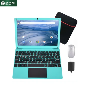 10,3 Zoll Laptop Android 12 Computer Quad Core angetrieben Netbook 2g RAM 64GB ROM Mini-Laptop-Computer für Kinder mit Tasche Maus blau