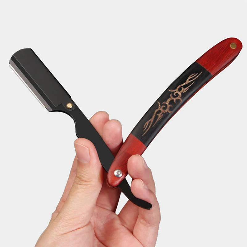 جديد المهنية الرجال الخشب الأحمر مستقيم حافة الفولاذ المقاوم للصدأ الحلاقة الحلاقة للطي الحلاق اللحية إزالة الشعر الحلاقة سكين حامل