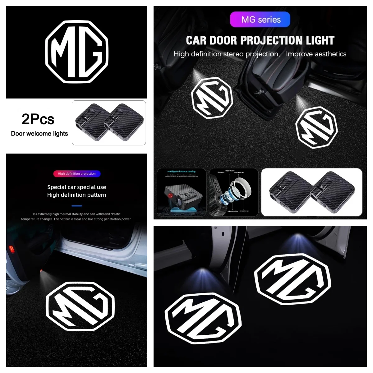 Carbon Fiber Shell MG Wireless Door Logo LED Welcome Lamps HD Stereo Projection Fit MG ZS EV HS EHS PHEV MG3 MG4 MG5 MG6 MG7 GT