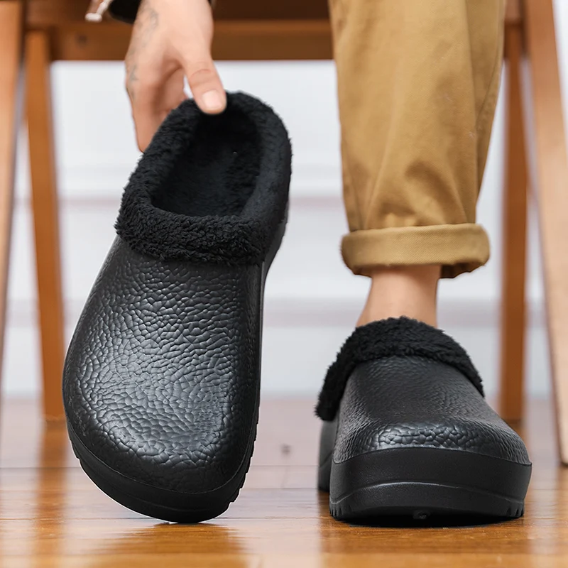 

Men's Flat Shoes Female Unisex Black Classic Plush Collar Slider Design, Lightweight and Waterproof Cheap Wheels for Outdoor Use