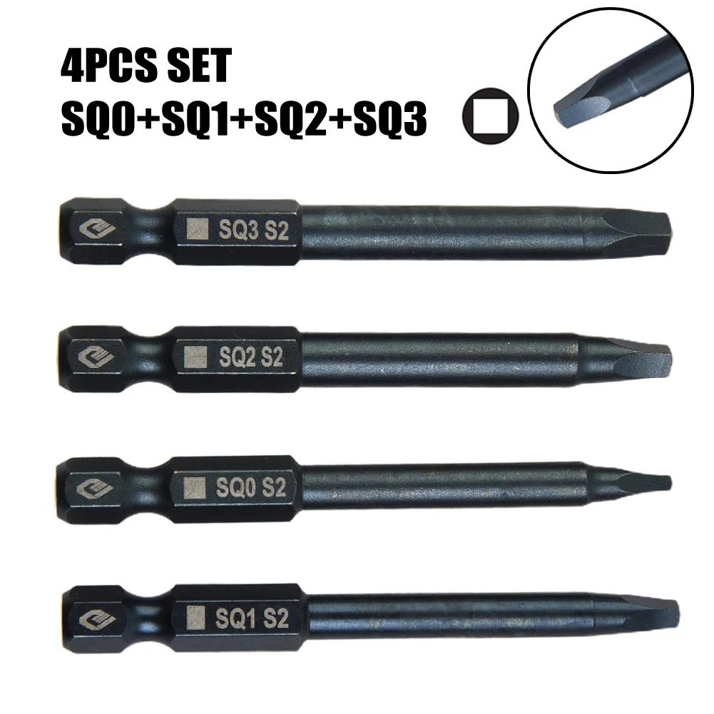 

4pcs 65mm SQ0 SQ1 SQ2 Square Head Screwdriver Bits Set 1/4Inch Shank Magnetic Screw Driver Electric Screwdriver Bits Hand Tool