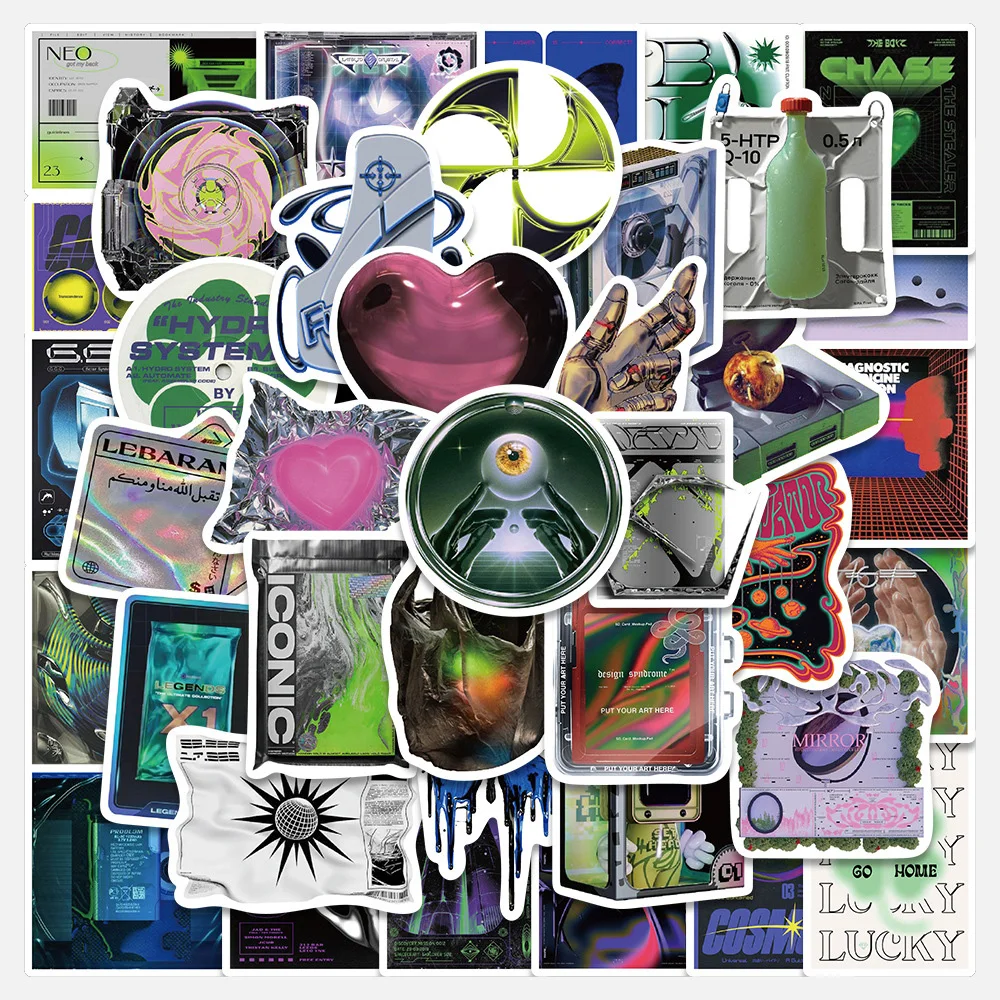 10/20/40pcs Cool Personality Acidic World Graphic Stickers Aesthetic Art Graffiti Sticker DIY Suitcase Scrapbook Cartoon Sticker