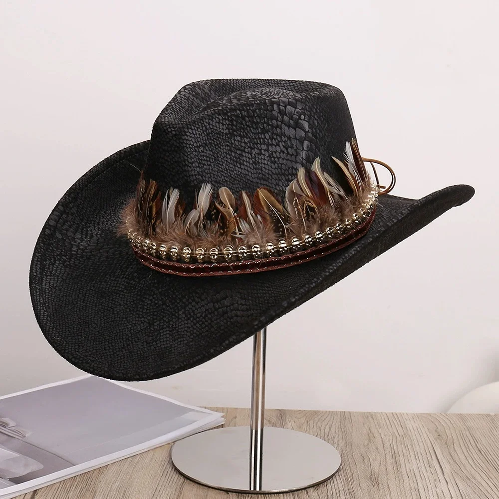 ファッションエスニックスタイルの羽根飾り付き無地ミニマリスト多用途ジャズハットアウトドアトラベルアーティスティックデニムハット