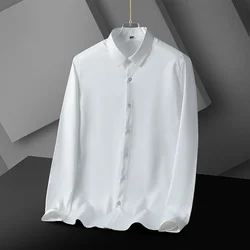 Men Shirt Non-Ironing Anti-Wrinkle Business Casual Solid Color Elastic Smooth Long-Sleeve Work Social White Dress Shirt S-4XL