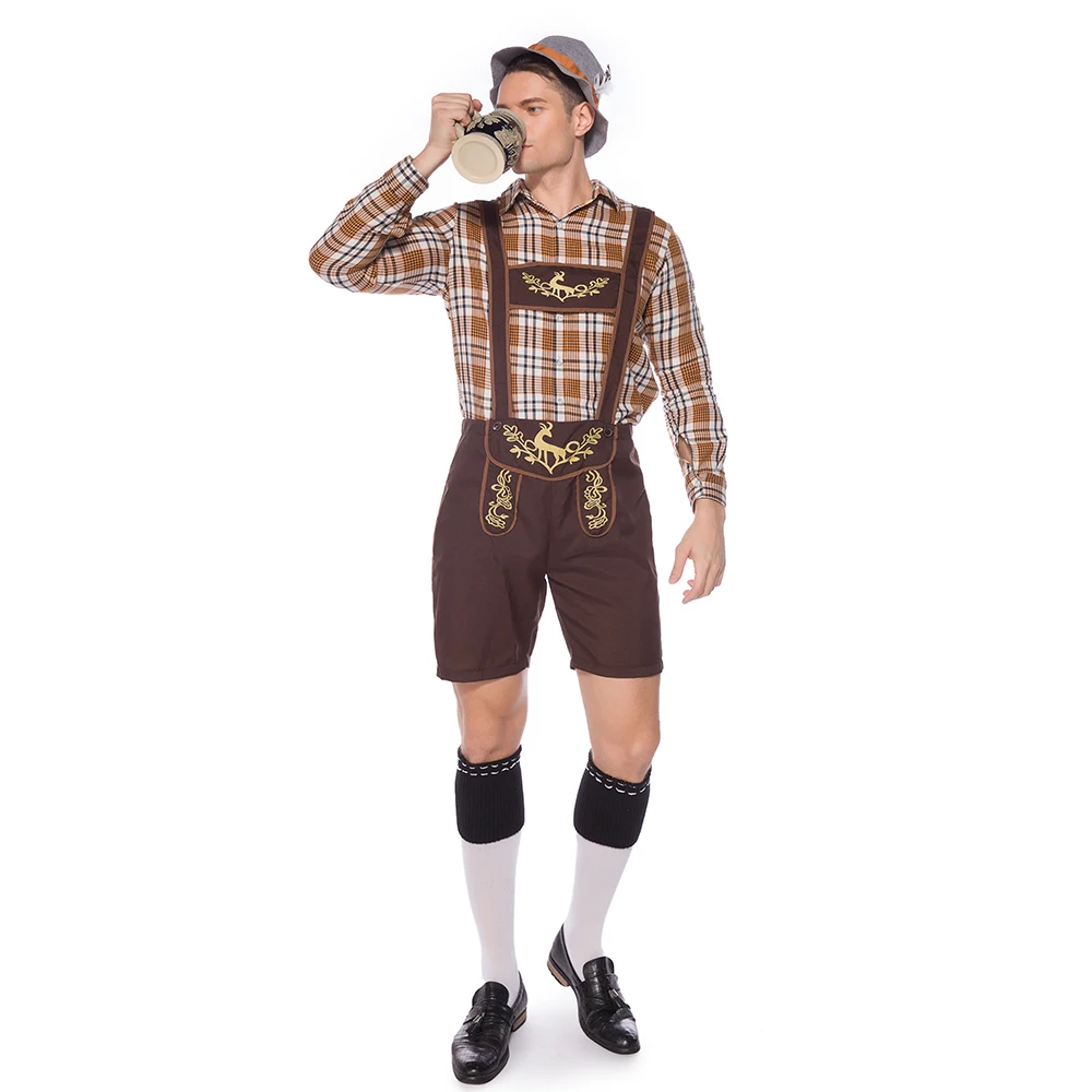 Germany Oktoberfest Lederhosen Costume Traditional Bavarian Beer Costume Halloween Outfit For Men