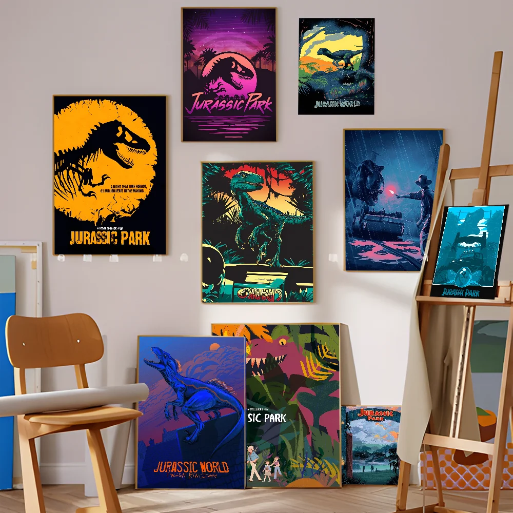 J-Jurassic P-park Illustration Self-adhesive Art Poster HD Quality Wall Art Retro Posters For Home Home Decor