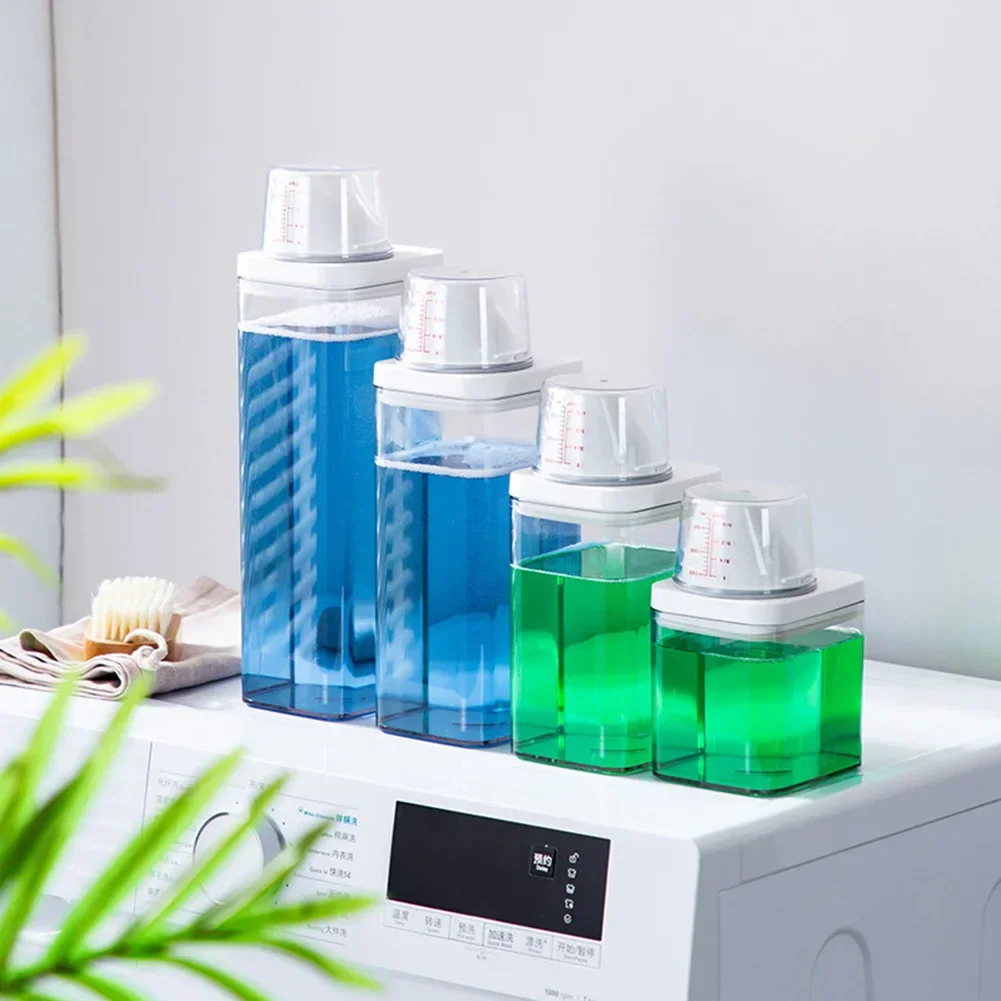 Detergent Dispenser Refillable Laundry Powder Storage Box Clear Washing Softener Bleach Storage Liquid Container With Scale