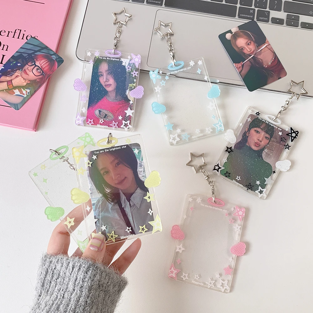 Trendy Fashion Starry Acrylic 3-Inch Card Holder Cute Girls Idol Photo Storage Decorative Bag Accessories Keychain Album Gifts
