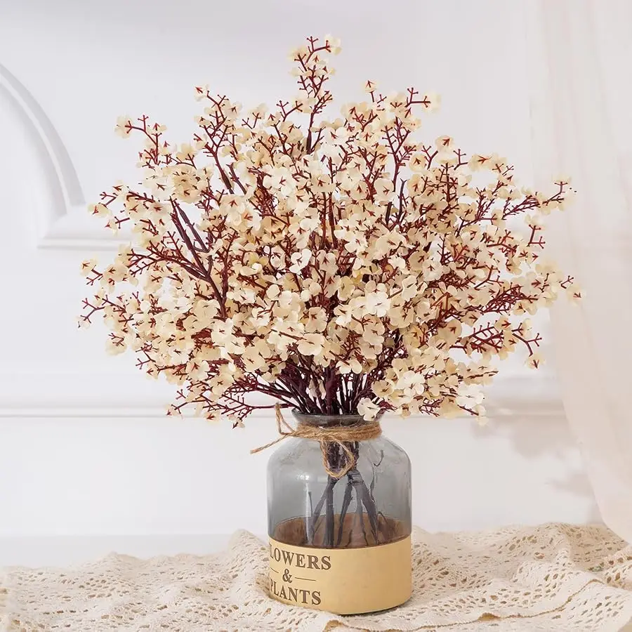 

5 Pcs Fake Flowers Artificial Flowers, Real Touch Silk Flowers Faux Artificial Flowers for Decorations, Champagne Babys Breath A