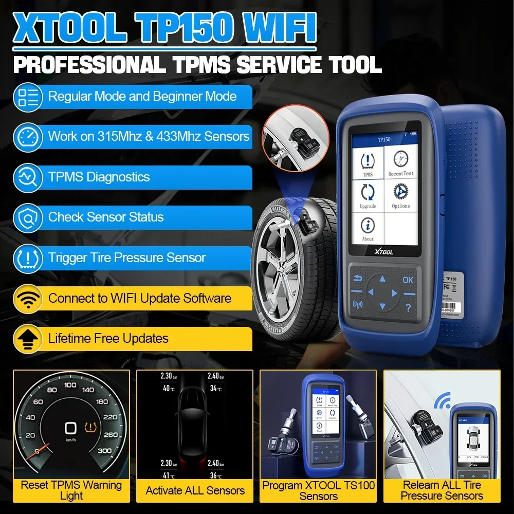NEW XTOOL TP150 WiFi TPMS Active Program Learn Read Auto OBD2 Scanner 315/433MHz TS100 Pro Sensor Tire Pressure Diagnsotic Tool
