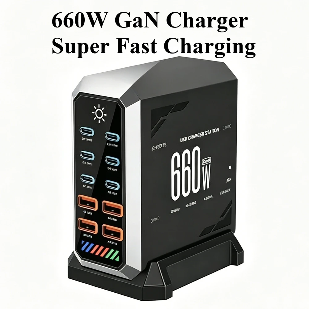 660W GaN Multi Port USB  Charger High Power Desktop Charger Station Universal For Phone Tablet Watch And Multi Function Devices