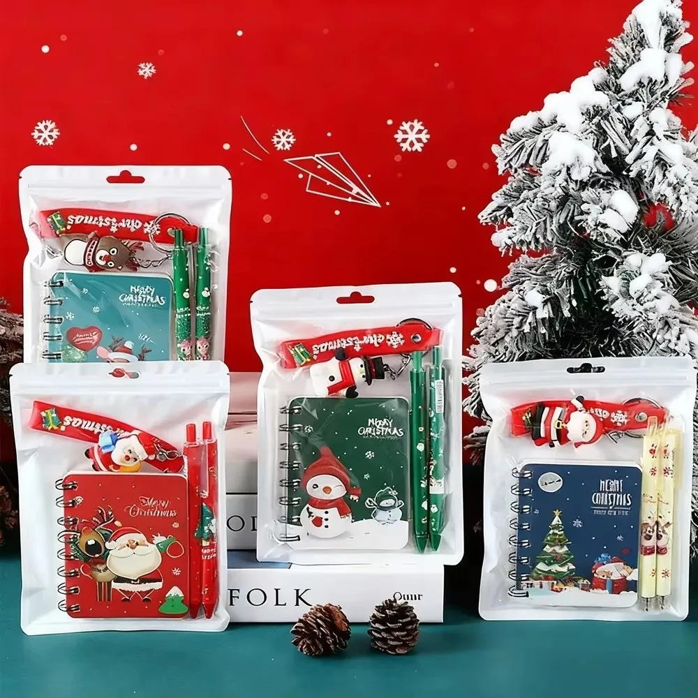 3-in-1 Christmas Stationery Set Gel Pen Decorative Keychain Holiday Gift Set Santa Snowflake Festive Stationery Kit For Kids