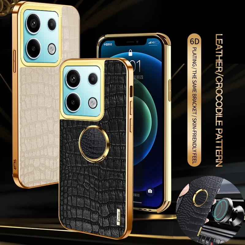 Para Redmi Note 13 Pro Plus 13C 4G 5G funda de teléfono con soporte de anillo magnético textura de cocodrilo fundas suaves de silicona de cuero PU