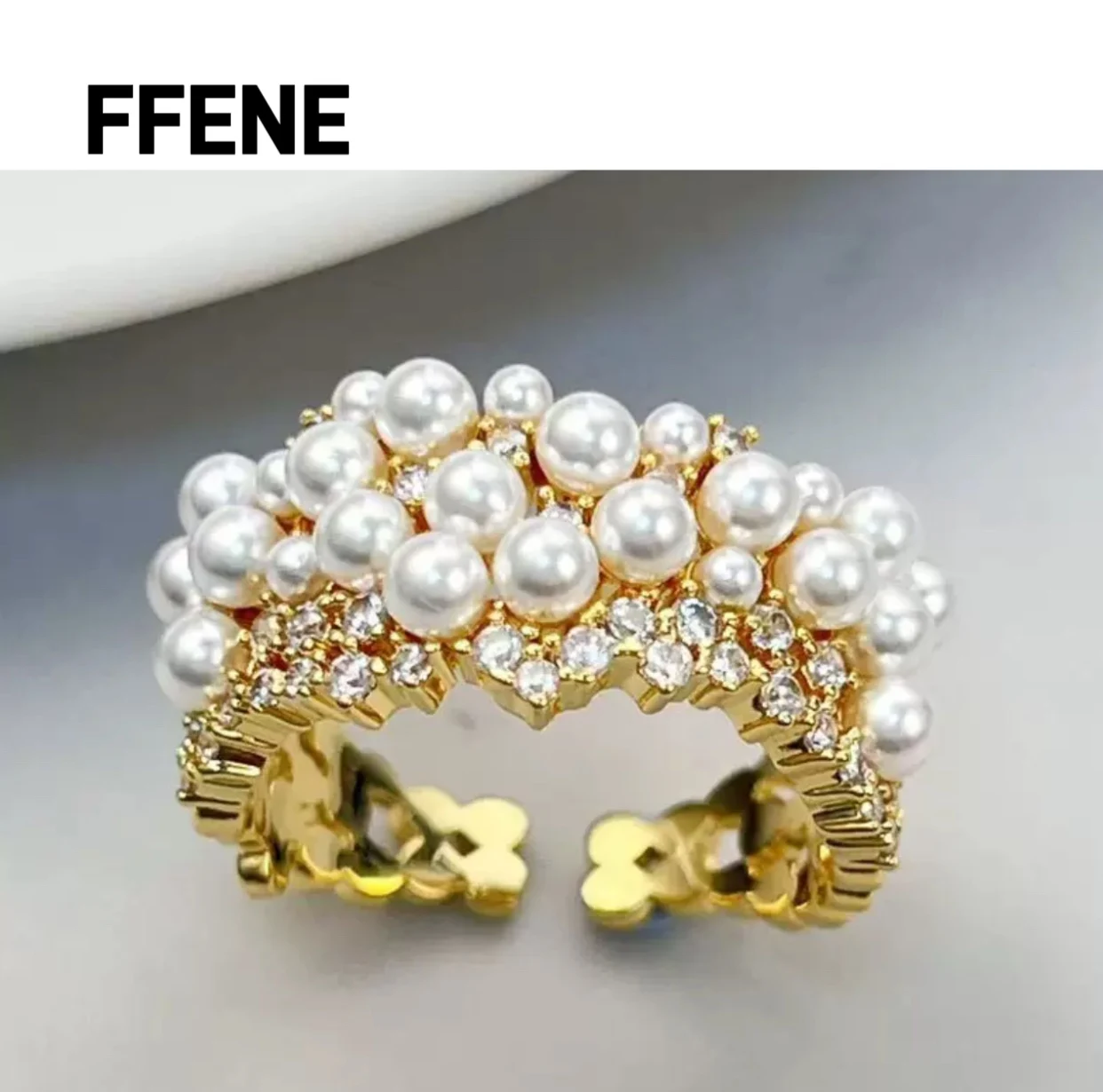 

Sweet and luxurious design sense new pearl zirconia open ring micro-engraved delicate index finger ring retro elegant ring ring