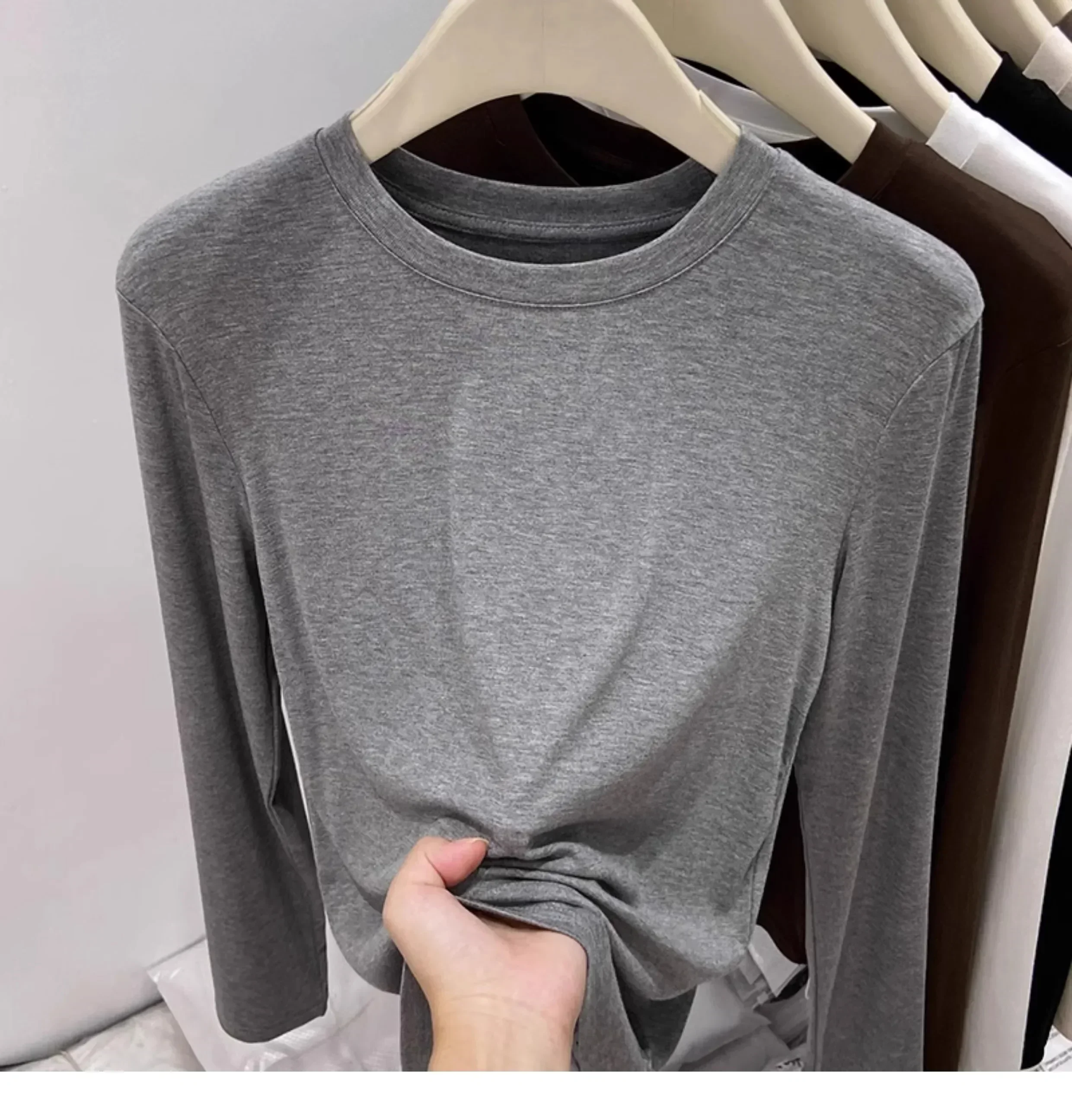 AOSSVIAO Koreanischer Stil Weiches O-Ausschnitt Langarm-Damen-T-Shirt 2026 Neues Herbst-Winter Slim-Fit Innen-T-Shirt Lässiges Vielseitiges Basic-Oberteil – Detail 1
