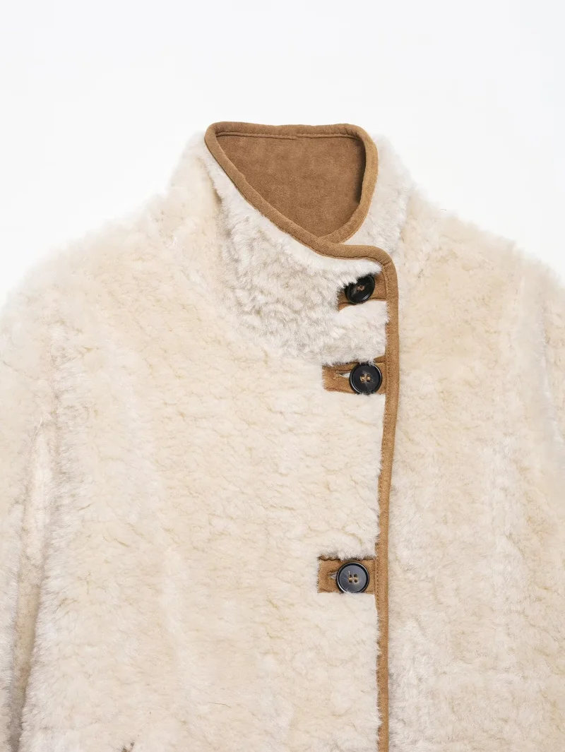 ETJ 2025 feminino outono e inverno novo produto suave adorável casaco grosso quente imitação de lã pele dupla face jaqueta curta