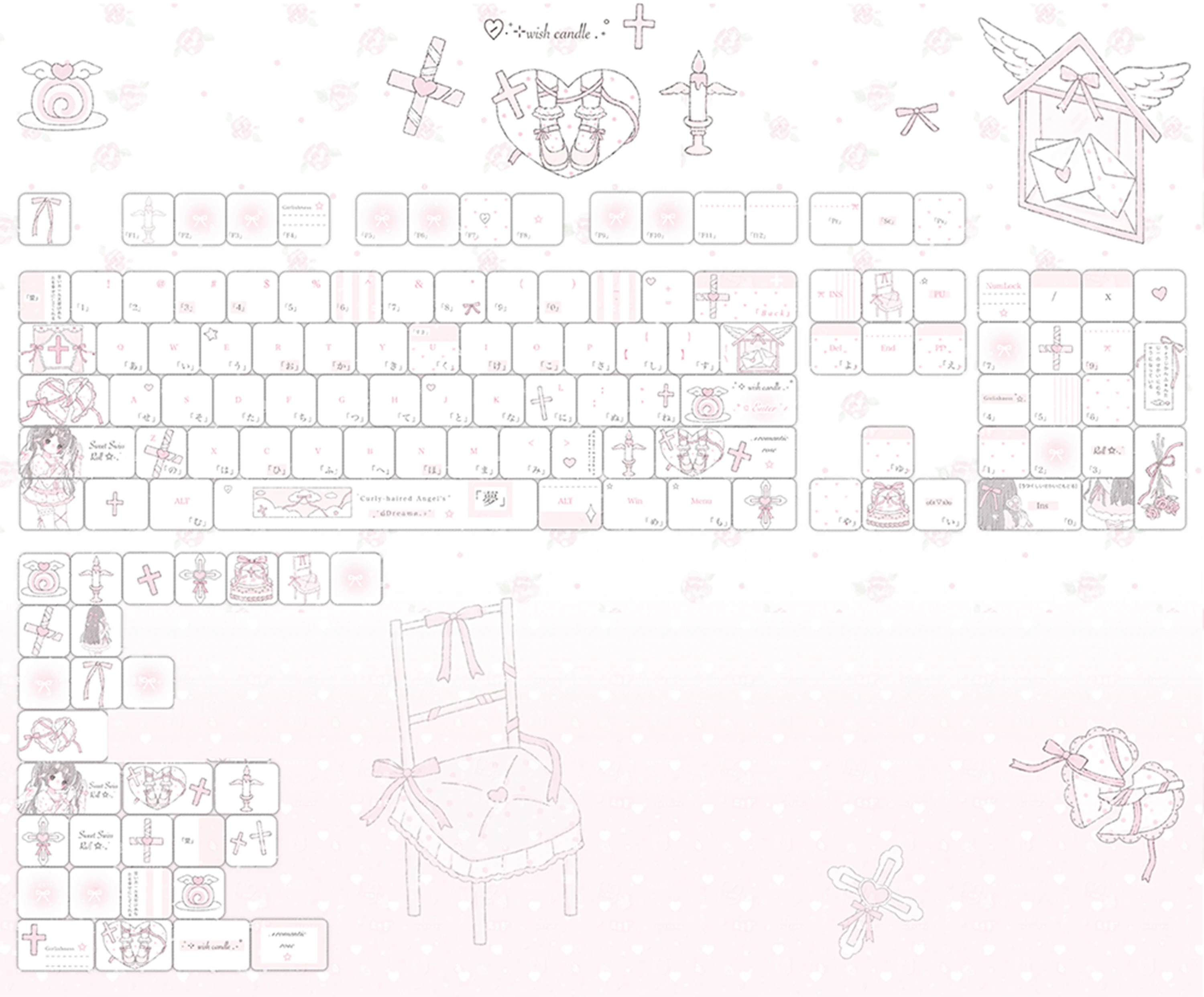 MAIMOOO Kawaii Curly Angel Keycaps Cherry Profile PBT Sublimation Pink White Keyboard Caps Cute Lolita Style Mechanical Keycap