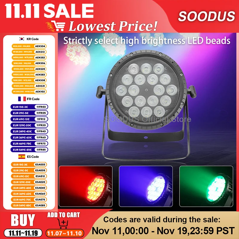 

18 светодиодов IP65 Водонепроницаемый PAR Light Полноцветные сценические светильники с пультом дистанционного управления RDM DMX512 для освещения стадиона в ландшафтных зданиях