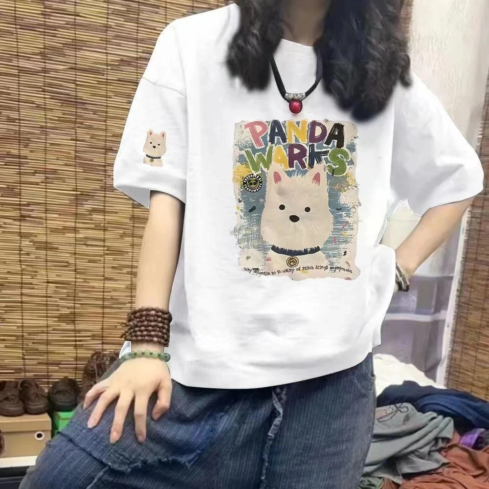 Plus Size 6XL 150kg Summer Short Sleeve T-shirt Women Casual Loose V Neck T-shirt Cartoon Oversized Tees Felmale Clothing