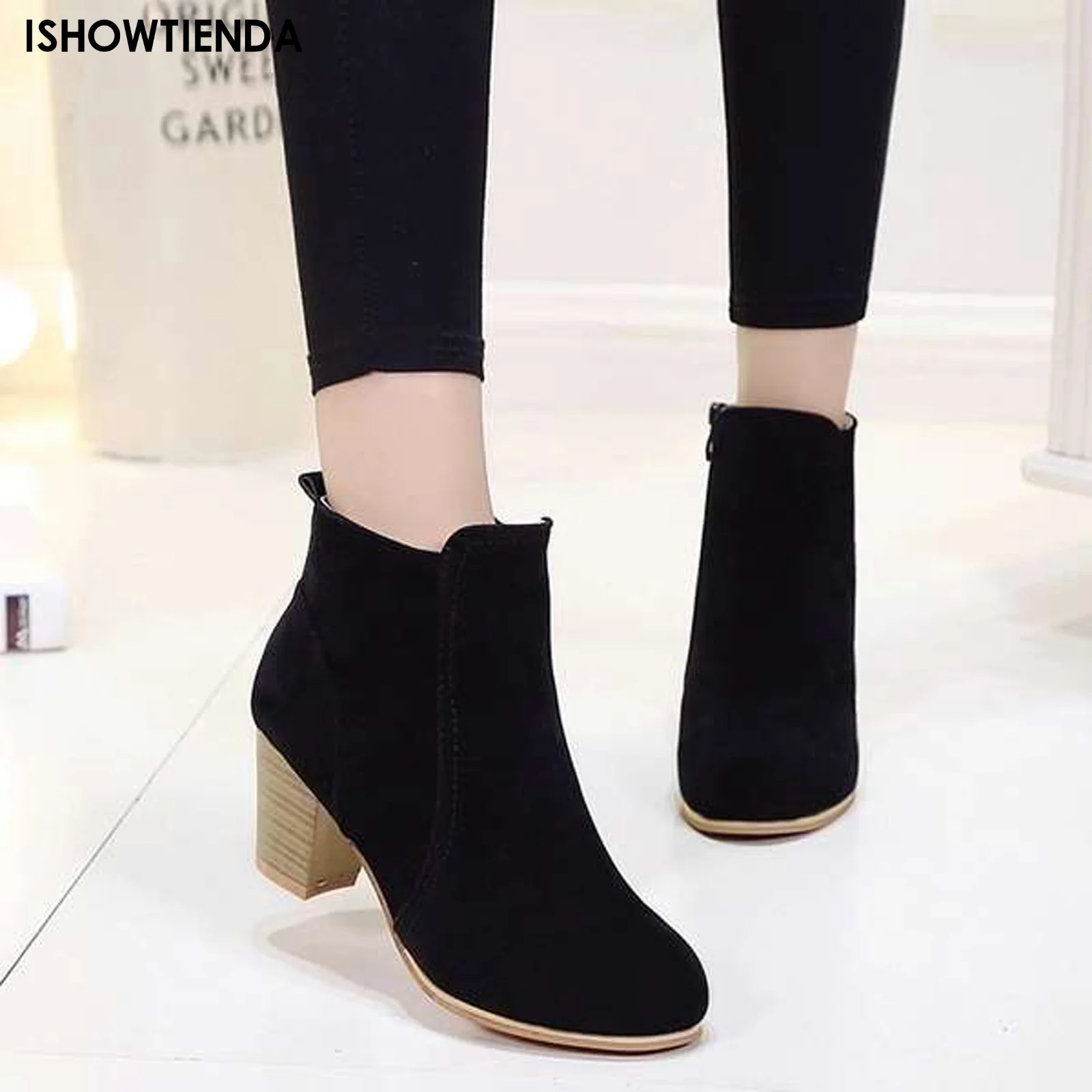 Retro Boots Women\'s Shoes 2023 New Square Heel Woman High Shoe Rubber Ankle Female Solid Platform Short Boots Zapatillas Mujer