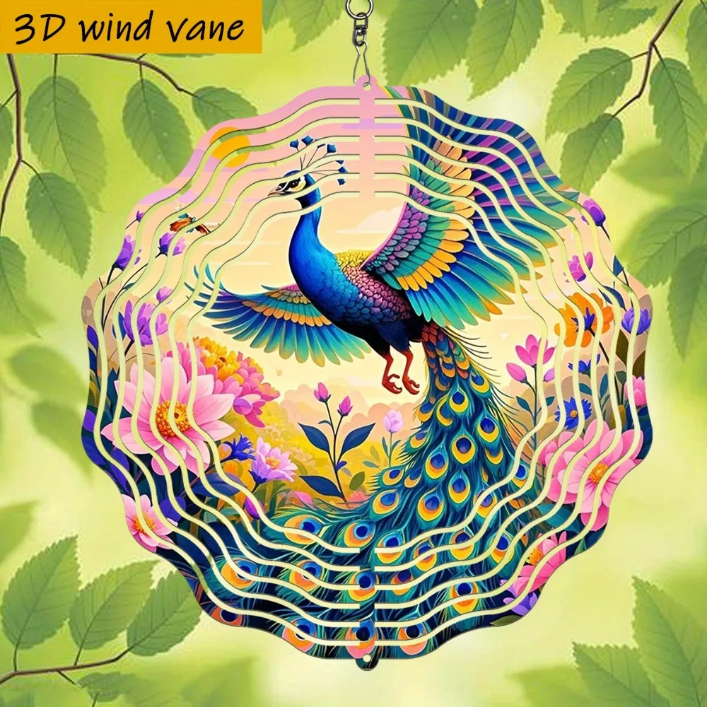 

Metal Wind Chimes Outdoor Garden Decor 360 Rotating Peacock Windmill Gift Unique Floral Hanging Ornament for Women Patio Art