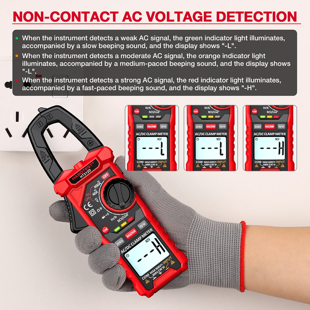 HABOTEST HT212 600V 400A Digital Clamp Meter AC/DC Current Tester True-RMS NCV Ohm Continuity Hz Capacitance Tester Multimeter