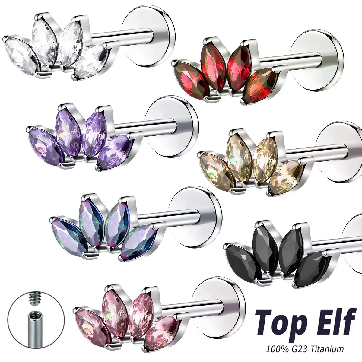 G23 Titanium Labret Piercing Color Helix Ear Piercing Tragus Pirsing Cubic Zircon Lip Studs Ring Cartilage Earring Jewelrry