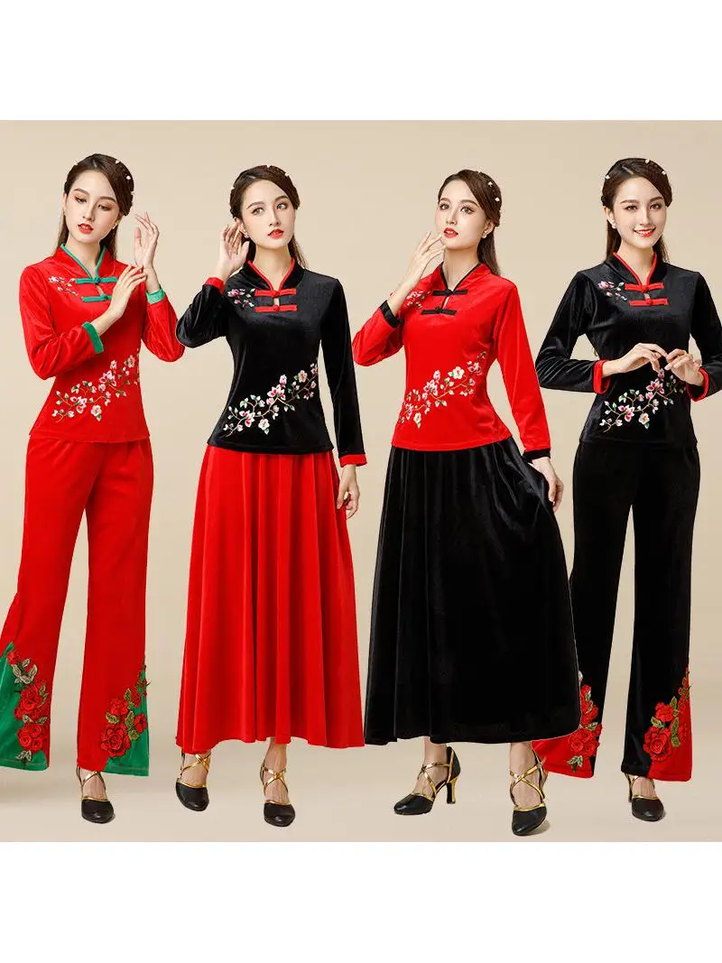 autumn-winter-new-style-velvet-square-dance-outfit-long-skirt-women-middle-aged-and-elderly-classical-performance-dance-clothes