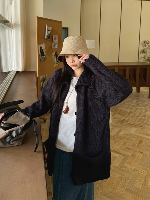 

plus Size Women's Thiened Chunky Knit Sweater Coat Sweet Collar Autumn Winter New Sle Korean Loose Fit High Waist Long Sl...