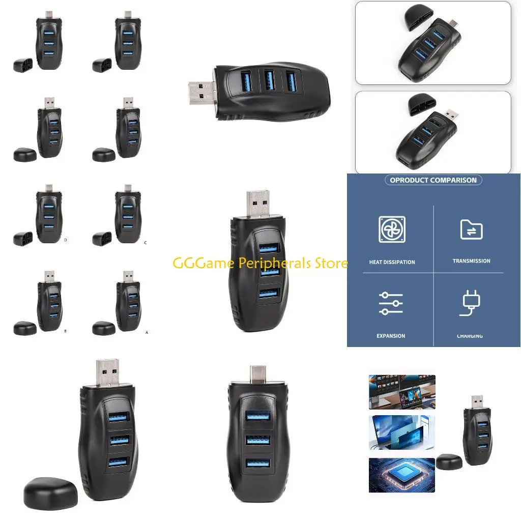 

U55B Convenient USB C Hubs 4Ports USB Hubs Highly Speed 480Mbps Data Transfer Multiports Adapters Quick Heat Dissipation