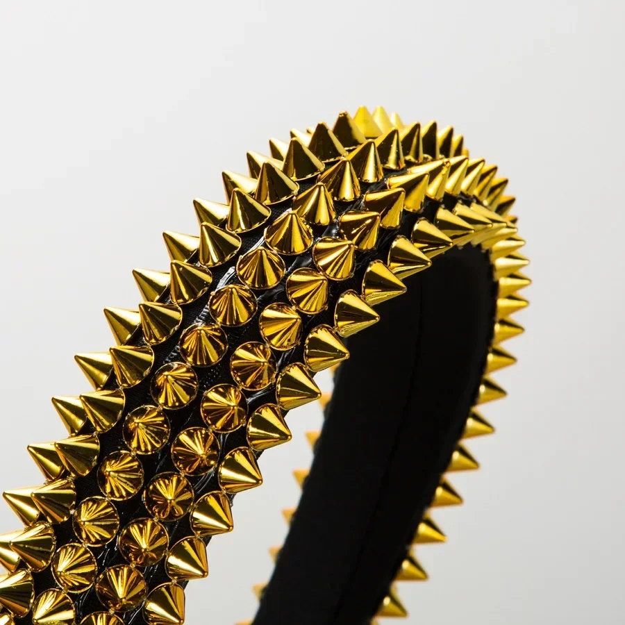 1pcs Men Women Wide Silver Golden Four Rows Spiked Gothic Rivets Hair Bands Spikes Headband Cosplay Headdress