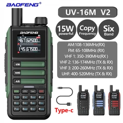 Baofeng UV16M V2 15W Walkie Talkie Long Range Communication Radio Six Band Wireless Copy Frequency Type-C High Power Ham 999CH