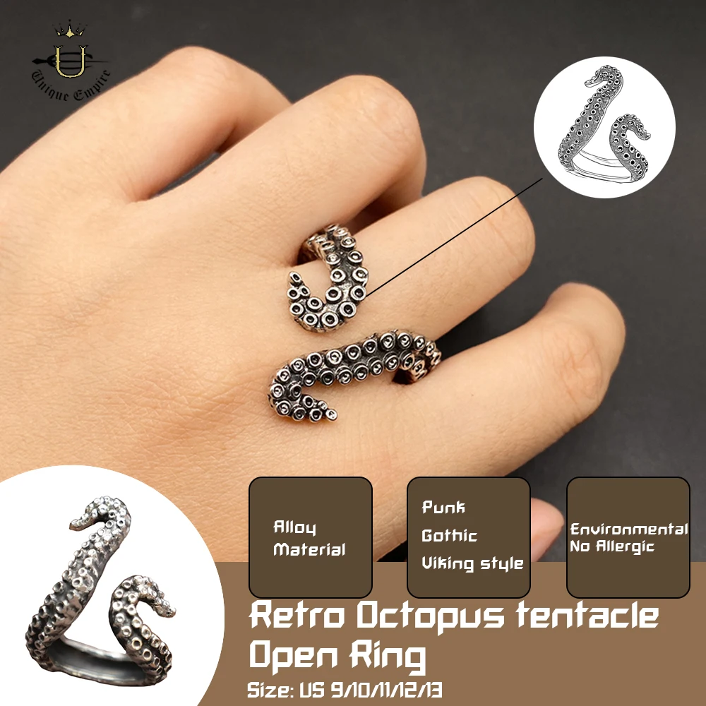 

Unisex Adjustable Octopus Ring Gothic Punk Style Tentacle Cuff Band Unique Art Jewelry Holiday Gift