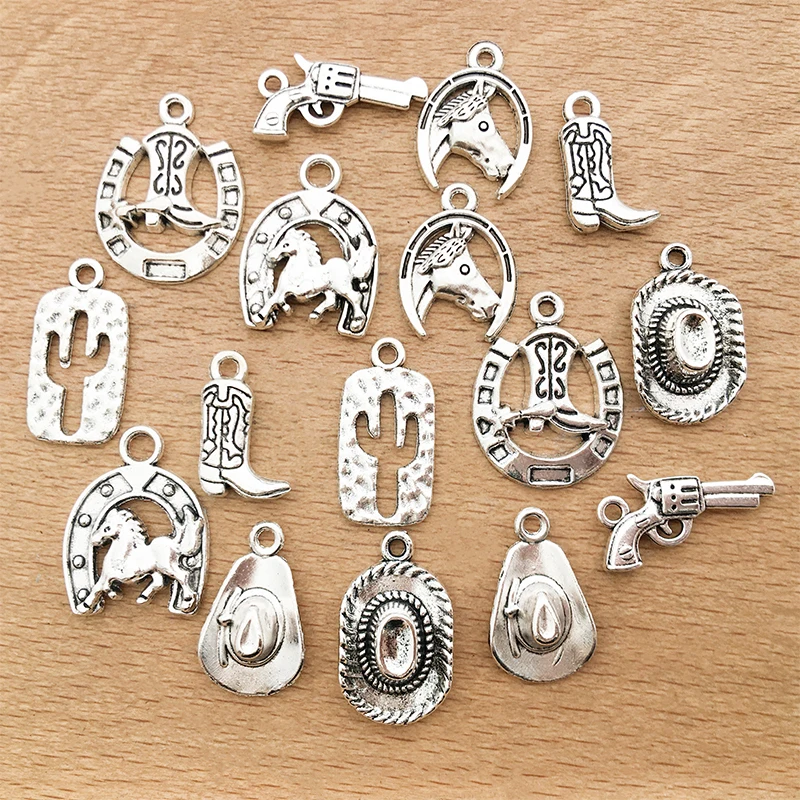 20pcs/lot Tibetan Silver Color Cowboy Hat Shoes Charms Pendant Handmade Craft for DIY Necklace Bracelets Earrings Jewelry Making