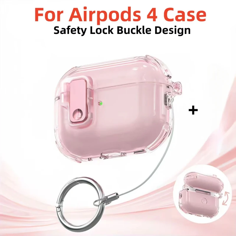 Capa de fone de ouvido com trava segura para airpods 4, capa transparente para apple airpods 4a geração airpods pro2 3 2, tpu macio, à prova de choque