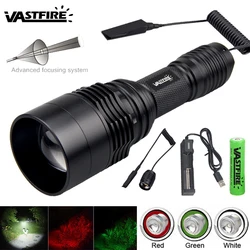 Tactical LED Hunting Lanterna, USB recarregável acampamento lanterna, Professional Camp lanterna, verde vermelho e Whtie, 1-Modo, 48 milímetros Lens, C11, 400 jardas