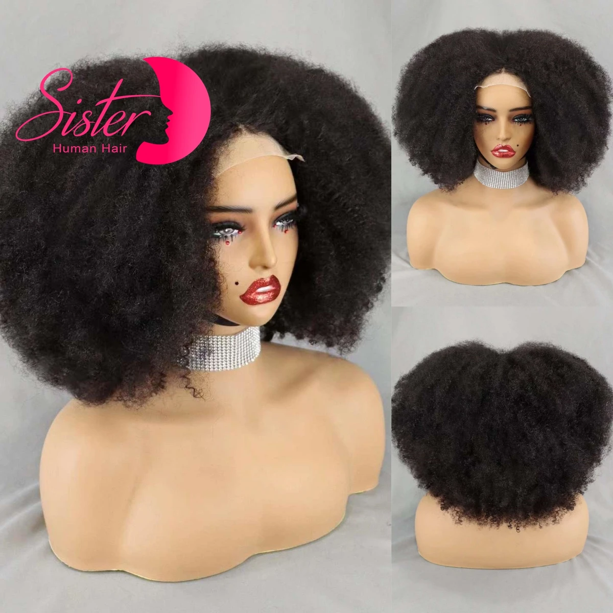 Короткие афро парики с плотностью 350% 4x4 ace Closure Kinky Afro Wigs Bouncy Curly Bob Human Hair Wigs Натуральная линия волос для чернокожих женщин