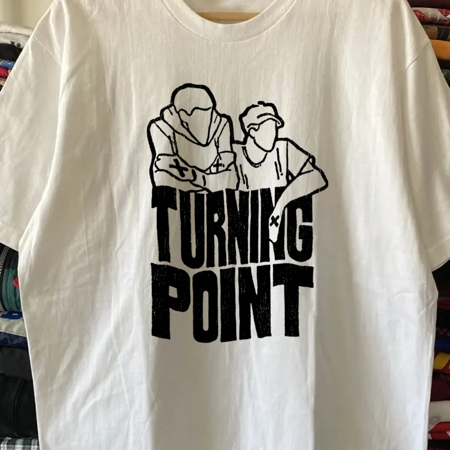 Rare Turning Point Straight Edge Hardcore Washed White Tee Y2K Style Underground Print Loose Fit Retro Summer