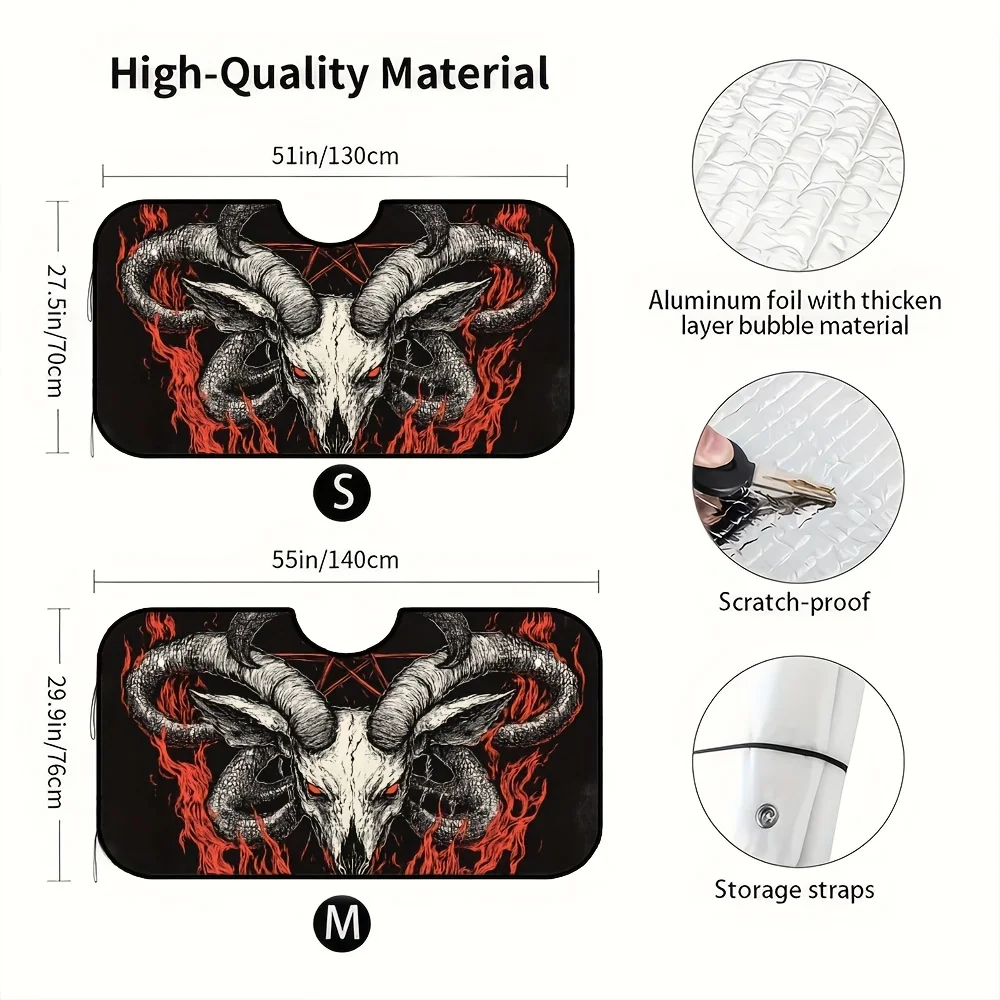 1pc, Goat Satanic Dark Pattern Car Windshield Sunshade, Compact And Portable, Designed For Flexible Use On Roads, Highways, And