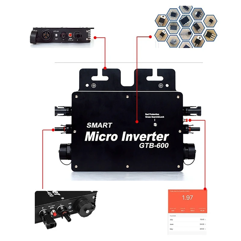 600/Năng Lượng Mặt Trời 400W Micro Inverter Thông Minh WIFI Quang Điện Lưới Kết Nối Nguyên Chất Sóng Sin Micro Biến Tần Năng Lượng Mặt Trời hệ Thống 220V