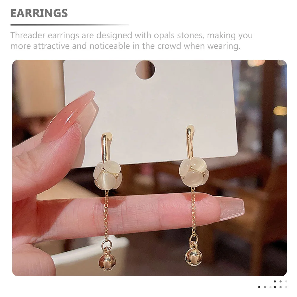

Opal Threader Korean Chain Drop Dangle Long Earrings Hanging Fashion Bridal Dangle Earrings For Women Gifts